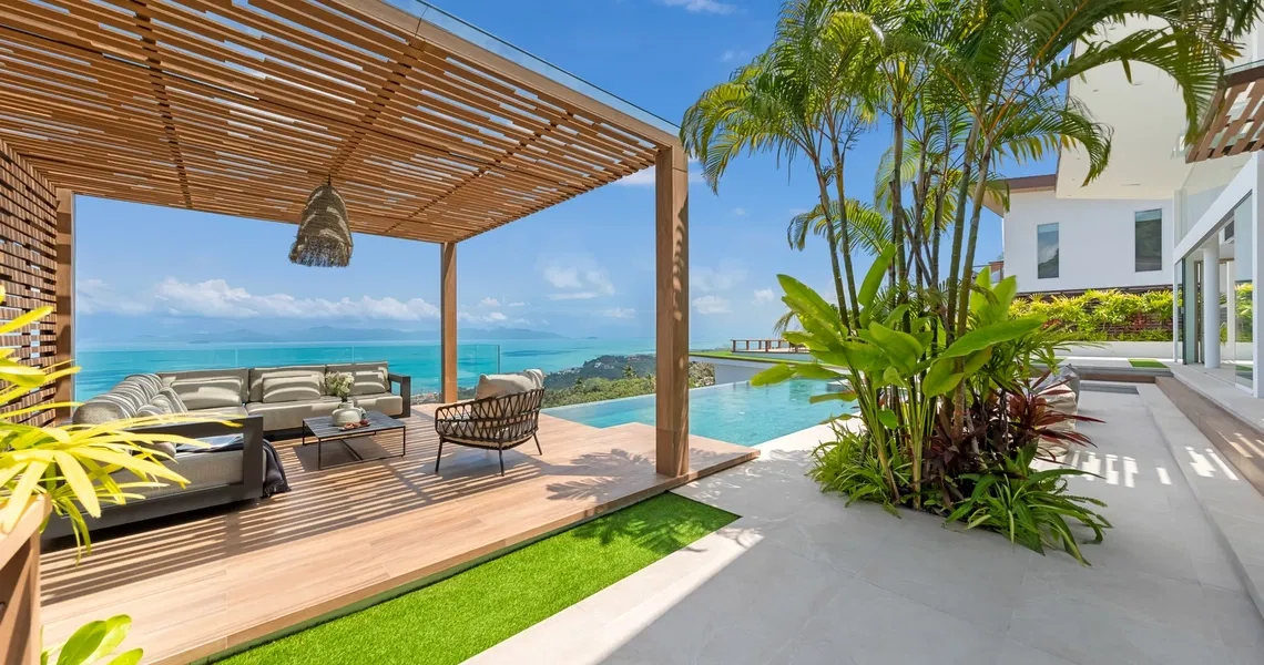 Pacific Palisade Samui luxury villa - pergola and sea view