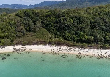 Land Plot on Samui Unique 27 Rai oceanfront land drone view