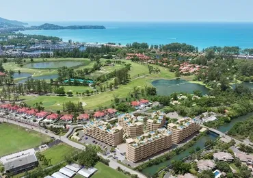 Laguna Golf Residences Hibiscus - aerial view on condo, golf and sea