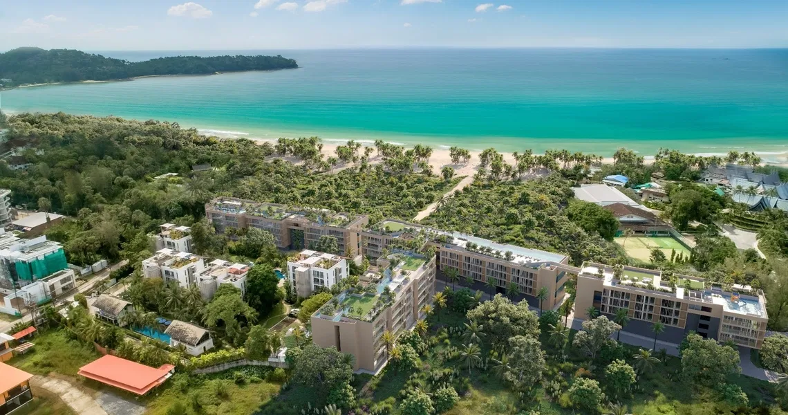 Condominium on Phuket Laguna Beachside aerial towards the sea