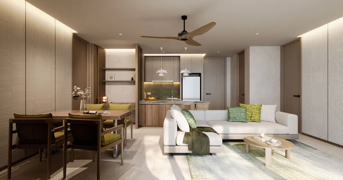 Laguna Aster Phuket luxury condo - 2-bedroom living room and kitchenette
