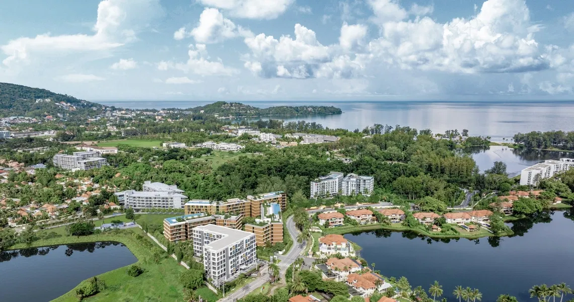 Laguna Aster Phuket luxury condo - aerial view of condo and Laguna