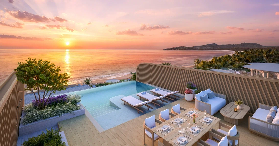 Banyan Tree Beach Residences Varuna - pool sun deck with sunset view