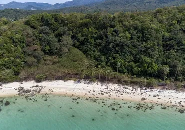 Land Plot on Samui Unique 27 Rai oceanfront land drone view