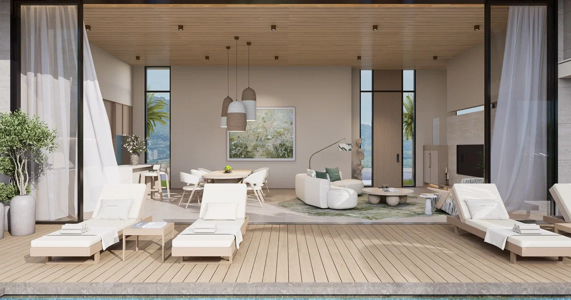 AYANA Soluna Villas pool with deck chairs